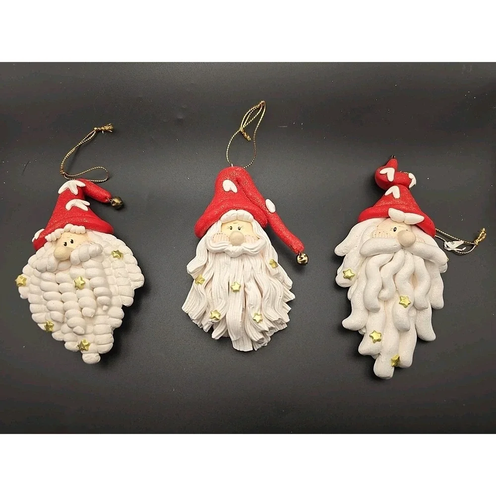 Christmas Clay Santa‎ Ornaments Set of 3